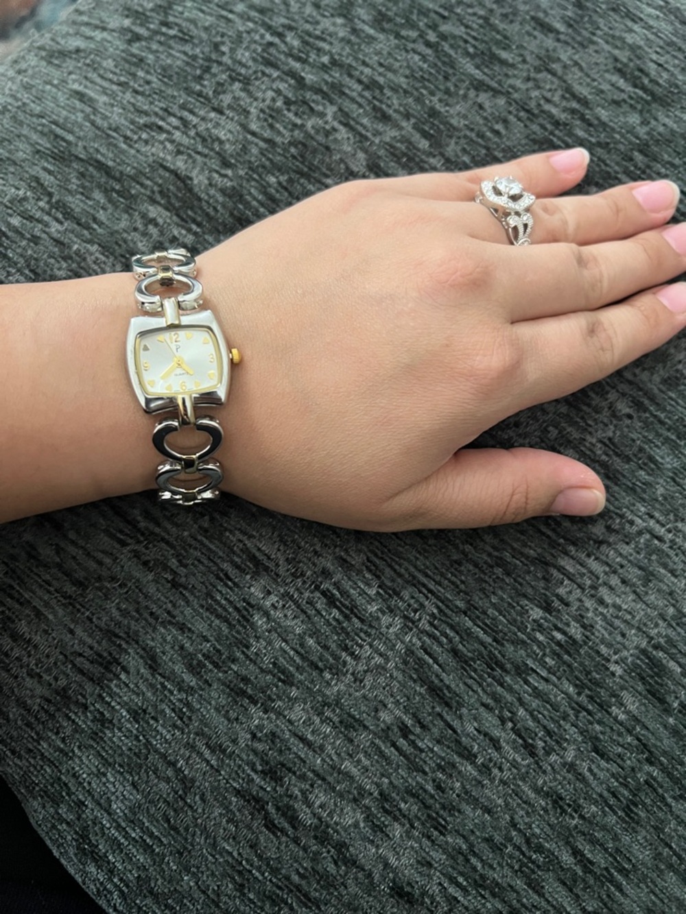 Elegant “P” Silver-Tone Chain Link Women's Watch - Two-Tone Dial